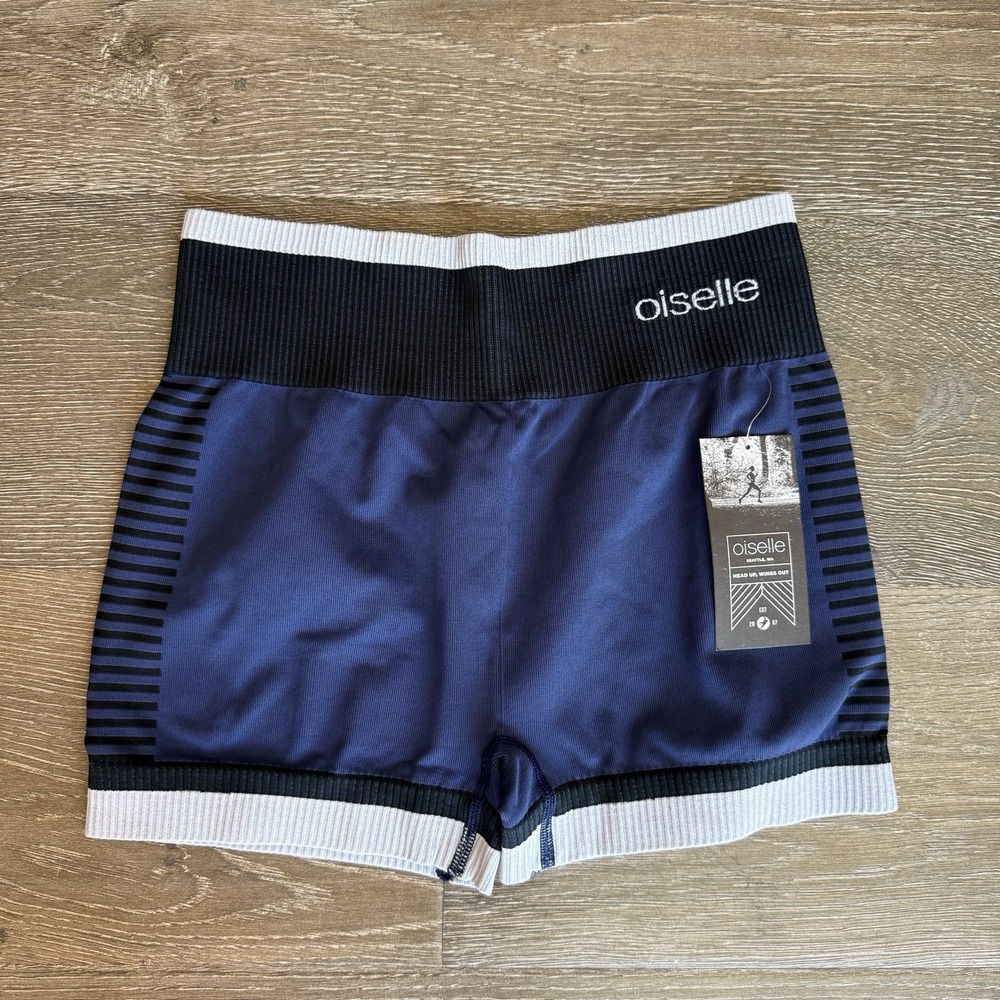 Oiselle Run Seamless Racer Shorts Pull On Size Medium Blue Black